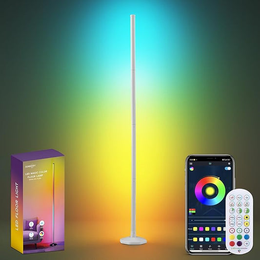 SUNMORY RGB LED Floor Lamp, 57" Corner Lamp with 80+ Scene & Timer, Smart Modern Ambient Lighting with Music Sync & 16 Million Colors, Remote & App Floor Lamps for Living Room, Bedroom, Gaming Room