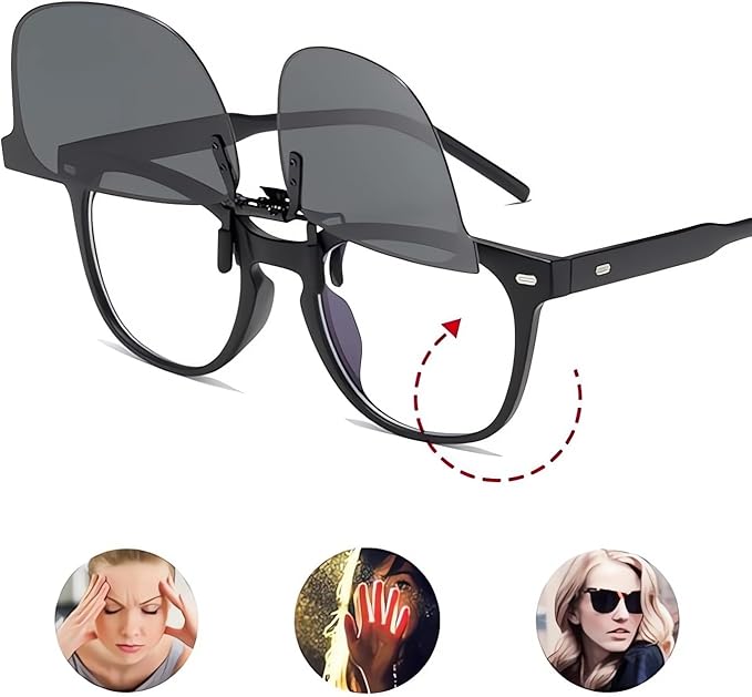 Clip on Flip up Polarized Lens For Prescription Glasses UV Protection Sunglasses (Clear lenses not Polarized)