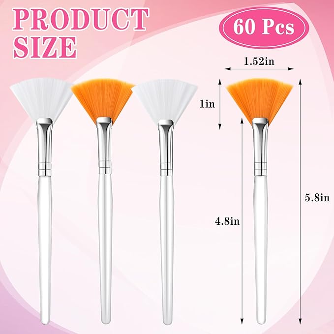Supkiir 60 Pcs Fan Facial Brush Multi Use Mask Brush Slim Soft, Face Mask Applicator Makeup Cosmetic Skincare Tools for Women Girls Esthetician Mud Clay Mask Cream Drawing Orange White