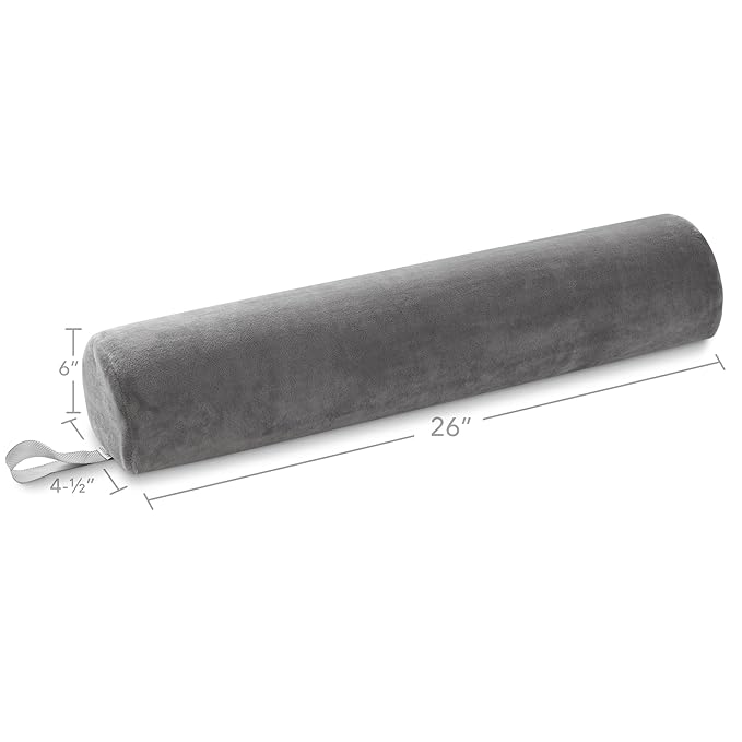 Saloniture 3/4 Round Massage Table Bolster Pillow Pad - 26 x 6 x 4-1/2 Inch - Gray Velour