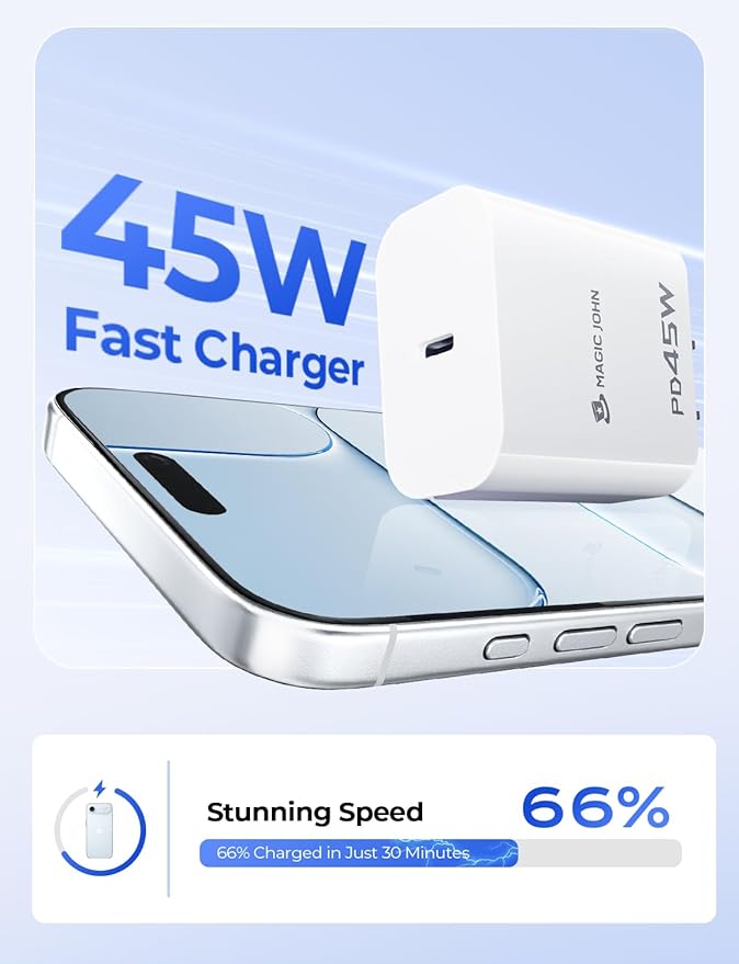 MAGIC JOHN for iPhone 2025 Air Phone Accessory Bundle [iPhone Privacy Screen Protector] [Lens-Stand Case] [45W PD Fast Charger] 3-Piece Set, Compatible with iPhone 2025 Air White