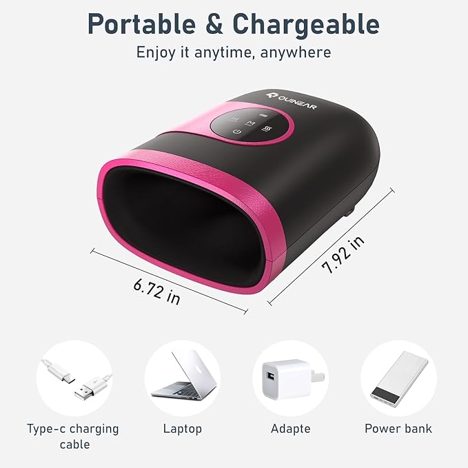 QUINEAR Hand Massager - Cordless Hand Massager with Heat and Compression for Arthritis, Carpal Tunnel and Stiff Joints - Gifts for Women Men- FSA-HSA(Pink)
