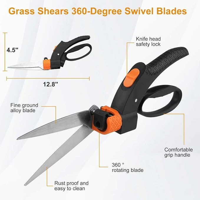 Yiad Garden Tool Set with Loppers, 360° Grass Shears & Extendable Hand Saw – Pruning Shears for Tree Branches, Lawn Edging & Outdoor Wood Cutting