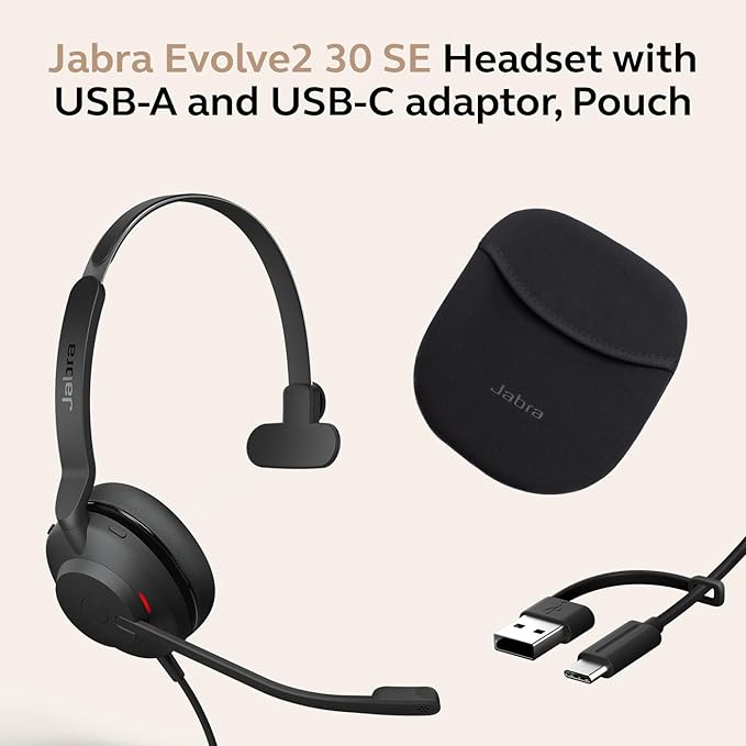 Jabra Evolve2 30 SE (2025 Version) Wired Single-Ear Headphones with Microphone for Work –Computer Headset - USB-A and USB-C Cable - Microsoft Teams Certified - Works with All Meeting Platforms – Black