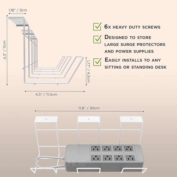 Compact Under Desk Cable Tray Organizer – Wire Management Set, White (2-Pack, 12")