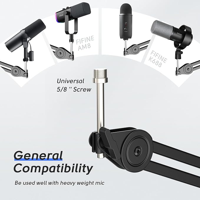 FIFINE Microphone Arm Stand-Heavy Duty Boom Arm, Suspension Scissor Adjustable Mic Stand with Desk Mount, C-calmp, 5/8" Screw, Cable Ties, for Recording Gaming Streaming Podcasting-BM63