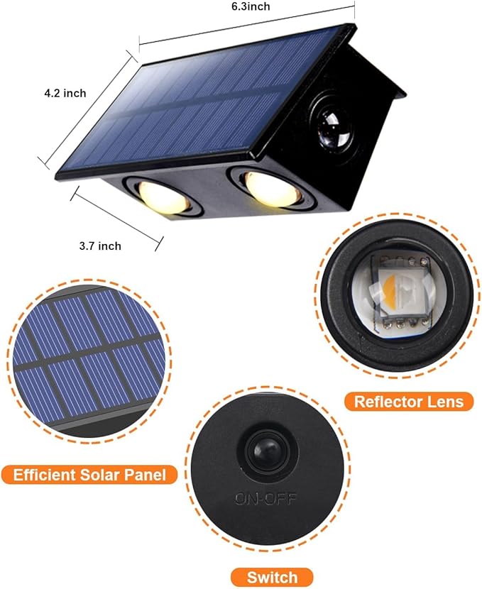 8 Pack 3-Side Solar Fence Lights Outdoor Waterproof with Warm White LED Spot Lens, for Wall, Deck, Patio, Yard, Rail, Garage, Pool, Designed for Enhanced Security, Easy Install