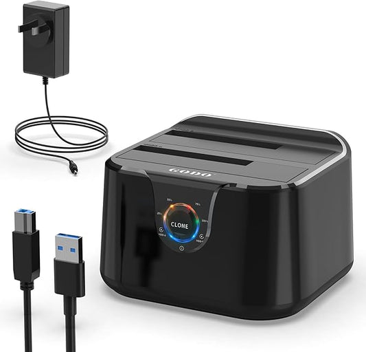 GODO USB 3.0 to SATA III Mini Dual Bay External Hard Drive Docking Station for 2.5/3.5 inch HDD SSD,Support Offline Clone,Hot Pluggable,UASP (5 Gbps) and Max