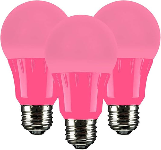 Sunlite 40453 LED A19 Colored Light Bulb, 3 Watts (25w Equivalent), E26 Medium Base, Non-Dimmable, UL Listed, Party Decoration, Holiday Lighting, 3 Count, Pink