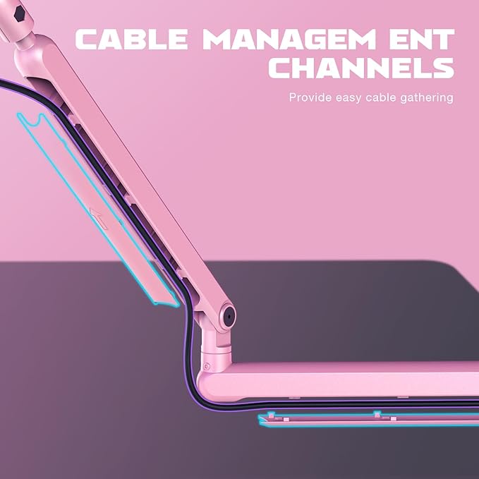 FIFINE Low Profile Boom Arm Mic Stand, Microphone Stand with Cable Management Channel, Desk Clamp, Screw Adapter for Streaming Podcast Recording, Adjustable Metal Mic Boom Arm Pink-BM88P