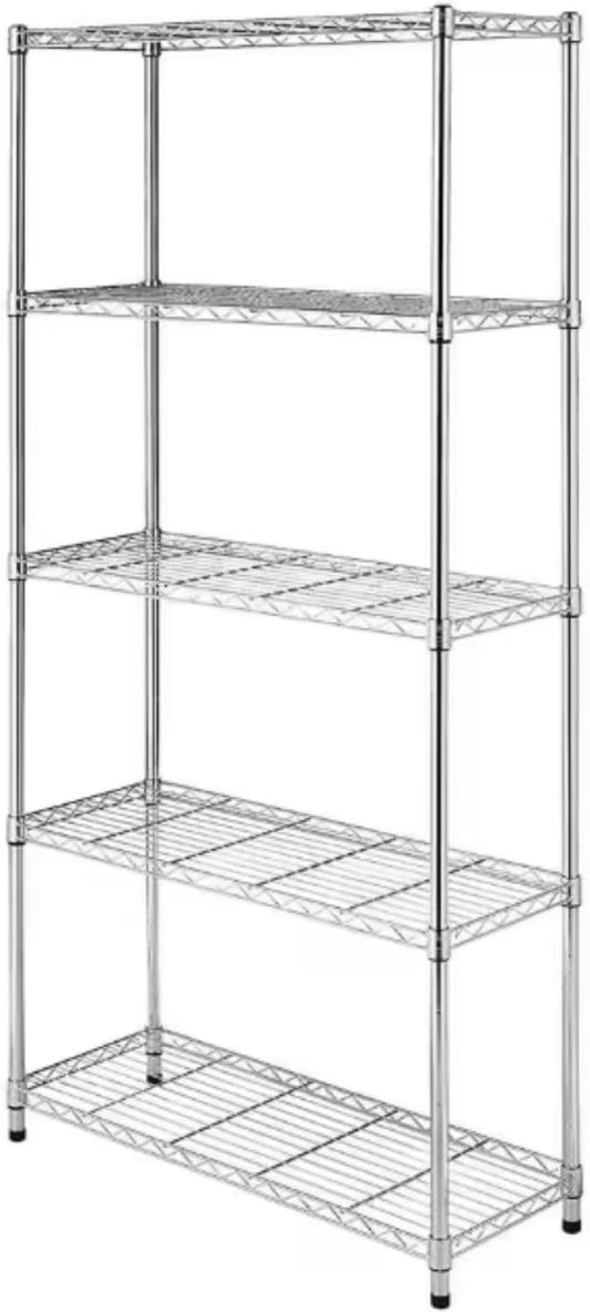 Heavy-Duty Chrome Steel Wire Shelving NSF Certified. Adjustable Storage Rack for Kitchen,Garage,and Laundry Utility Room (Chrome-5Tiers-36x14x72)