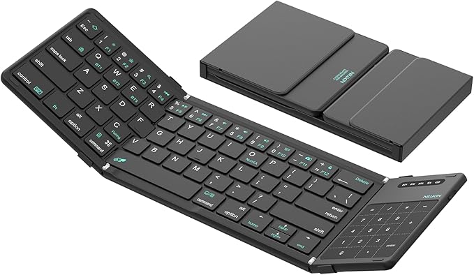 Nillkin Pocket Foldable Wireless Keyboard with Touchpad Numerical Pad for Travel Meeting for Tablet, Mobile Phone,Laptop, Full Size (Small) Keyboard (Black)
