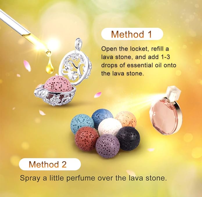 INFUSEU Aromatherapy Gifts Essential Oils Diffuser Jewelry for Women, Cute Animals Pendant Necklaces, 7 Lava Rocks Stones, 24" Chain
