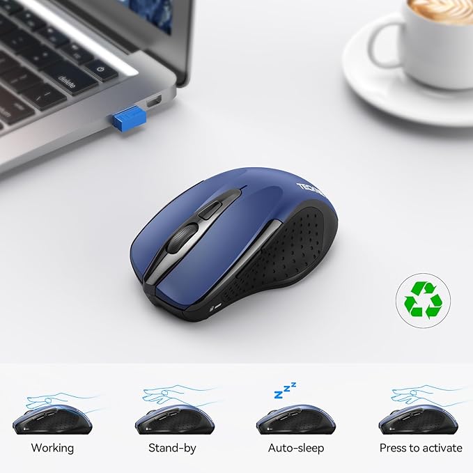 TECKNET Wireless Mouse (2.4G & BT5.0/3.0) Silent 4800 DPI Computer USB A & Bluetooth Mouse 6 Buttons, Wide Compatibility - Blue