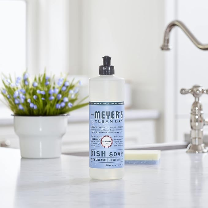 MRS. MEYER'S CLEAN DAY Liquid Dish Soap, Biodegradable Formula, Bluebell, 16 fl. oz - Pack of 6