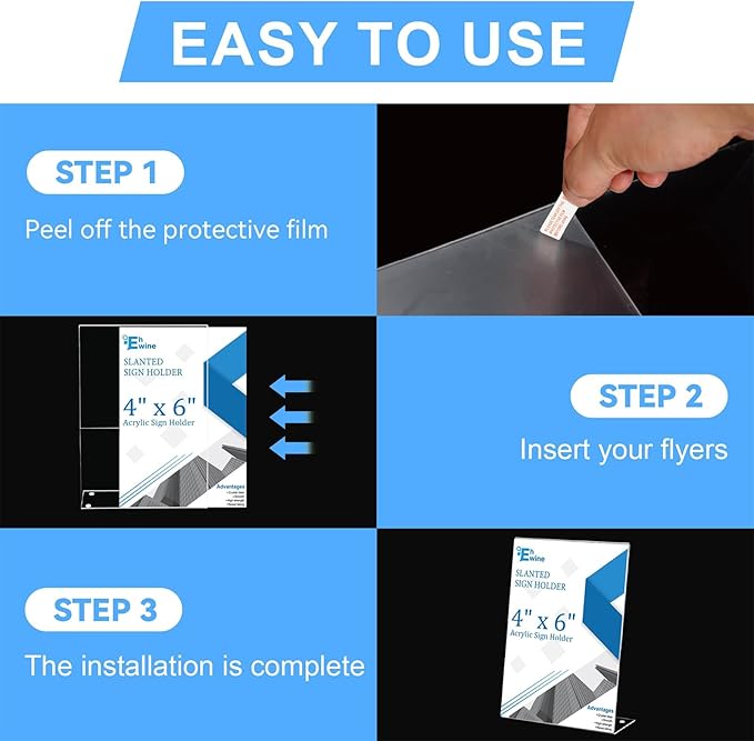 EHWINE 12 Pack 4 x 6 Acrylic Sign Holder, Clear Plastic Signs Display Stand, Vertical Slanted Back Paper Holder Stand up Table Top Sign Holders Flyer Stand Frames Suitable for Office Business Store