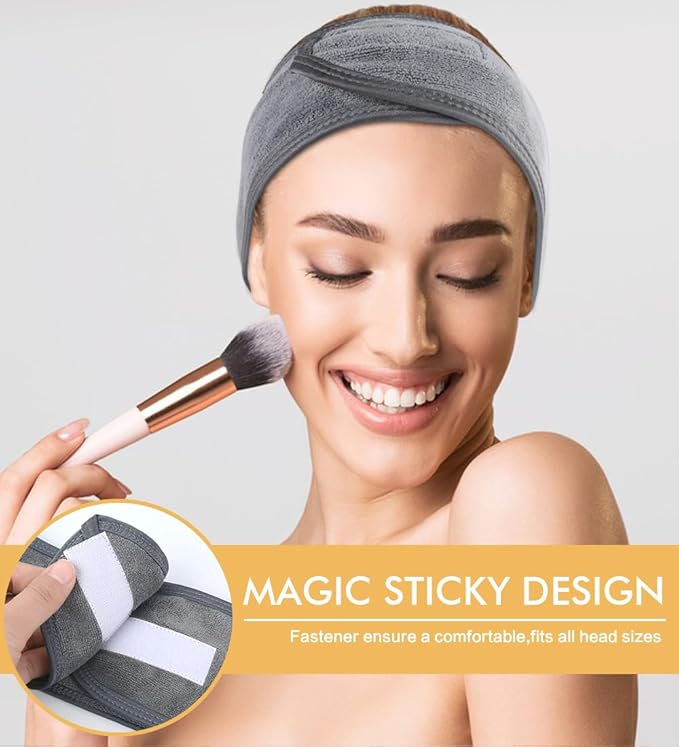 SINLAND Spa Headband for Women 6 Counts Ultra Soft Adjustable Makeup Hair Band with Magic Tape, Stretch Head Wrap for Bath, Shower, Facial Mask, Yoga