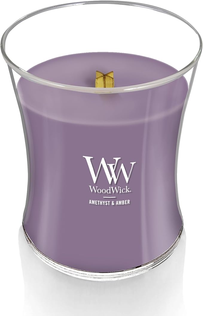 WoodWick Medium Hourglass Candle Amethyst/Amber - Premium Soy Blend Wax Pluswick Innovation Wood Wick Made in USA