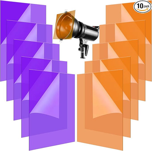 (10 Pcs) Gel Light Filter, Purple and Orange Transparent Color Lighting Gel Filter Correction Plastic Sheets 8.5 x 11 Inch for Film, Video, Photo, Stage (Halloween)