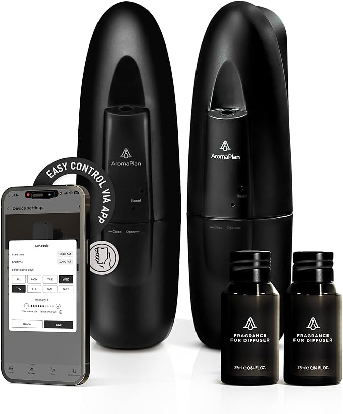 AromaPlan Authentic 2025 Upgraded Smart Plug in Waterless Diffuser (2 Fragrances Included)-Cold Air & Nanotechnology Diffusers for Home & Office- Silent Wall Diffuser Plug in (2 Devices +2 Scents)