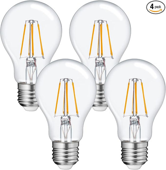 FAGUANGAO A19 LED Dusk to Dawn Light Bulbs Outdoor,6W 60W Equivalent,2700K Warm White,650 Lumen, E26 Edison Filament Photocell Sensor Bulb,Auto On/Off Vintage Bulbs for Porch,Patio,Garage,4 Pack