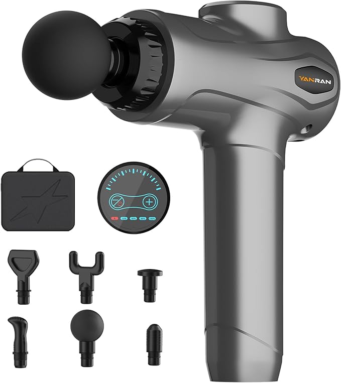 YANRAN Deep Tissue Massage Gun Portable, Percussion Massage Gun with 7 Levels & 6 Massage Heads, Electric Massager for Muscles Pain Relief, Gifts for Men Women Athletes for Sports and Relaxation