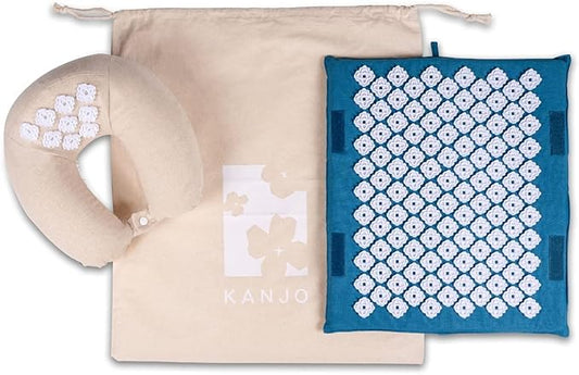 Kanjo Travel Acupressure Set | Acupressure Neck Pillow & Compact Acupressure Mat for Neck, Foot & Back Pain Relief| Travel Pillow & Travel Mat Set for Stress Relief & Relaxation