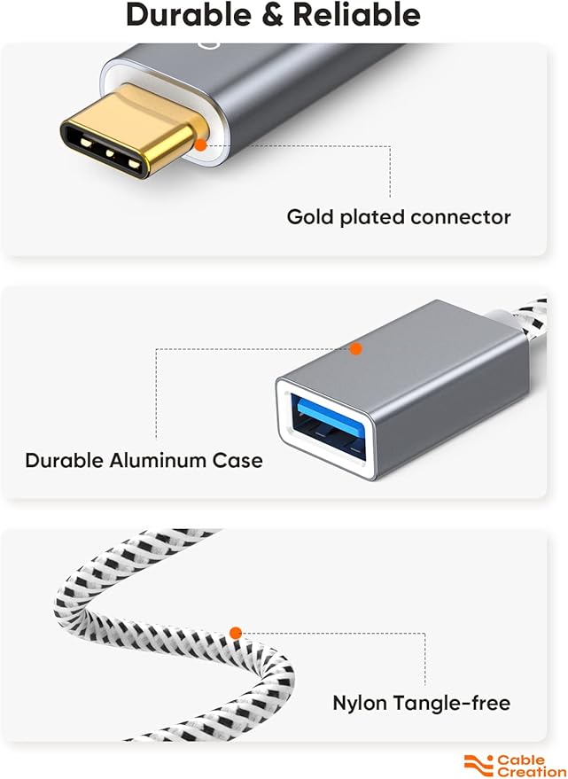 CableCreation USB to USB C Adapter 0.5FT/0.15m, USB C OTG Cable,Type C to USB A Female Connector for MacBook Pro Air, iPad Mini/Pro, XPS, Galaxy S22 Ultra, iPhone 16, Surface Go