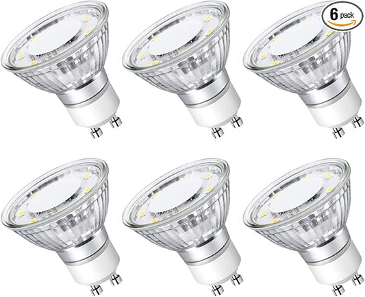 LE GU10 LED Light Bulbs Non-Dimmable, 5000K Daylight White GU10 Bulb Replacement for Recessed Track Lighting, 4W LED Bulbs with 100°Flood Beam for Kitchen, Range Hood, Living Room, Bedroom, 6 Pack