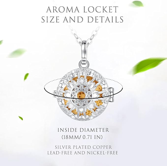 INFUSEU Aromatherapy Gifts Sunflower Necklaces for Women Essential Oil Diffuser Jewelry Lava Rock Stone Pendant Aroma Perfume Spiritual Items for Meditation Yoga