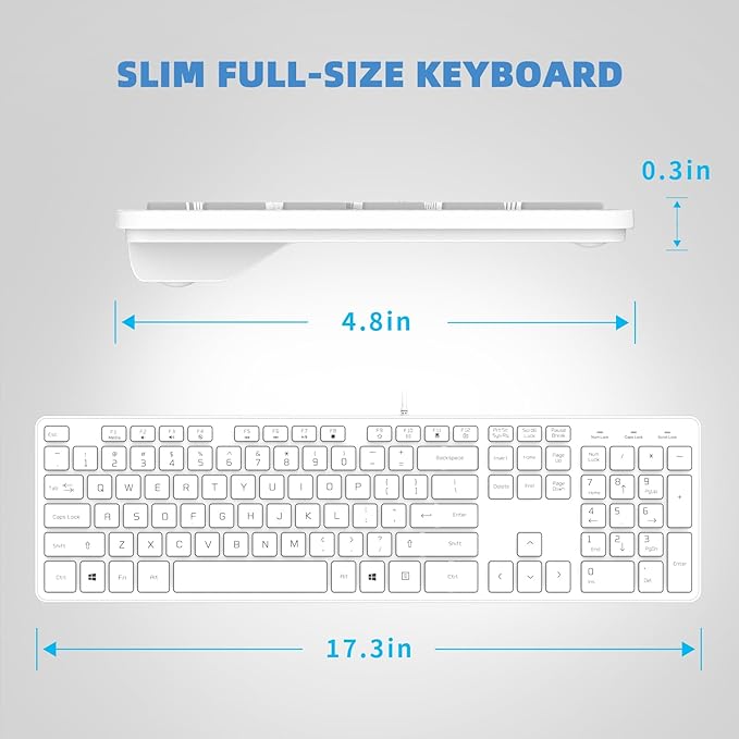 Wired USB Keyboard, Comfortable Quiet Chocolate Keys, Durable Ultra-Slim Wired Computer Keyboard(QWERTY) for PC, Windows 11/10/8/7/XP/Vista KB1430 - White