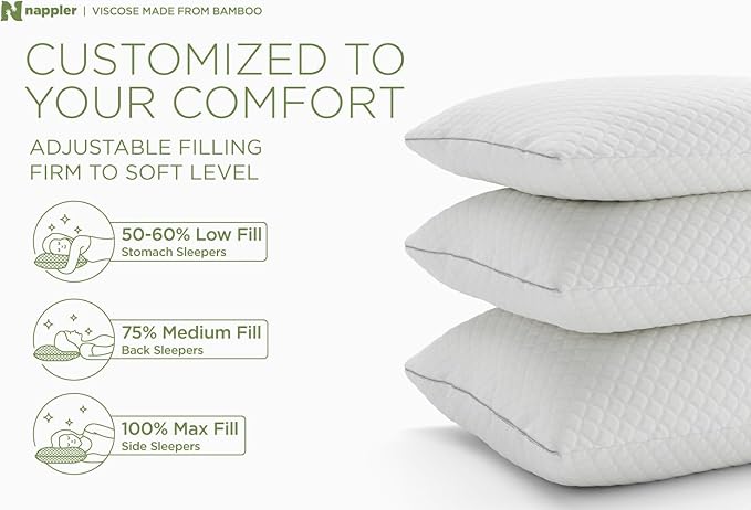 Cooling Pillow for hot Sleepers - Bed Pillows Queen Size Premium Set of 2 - Adjustable Shredded Memory Foam - Medium to Firm Pillows for Back, Stomach & Side Sleepers -Washable Cover