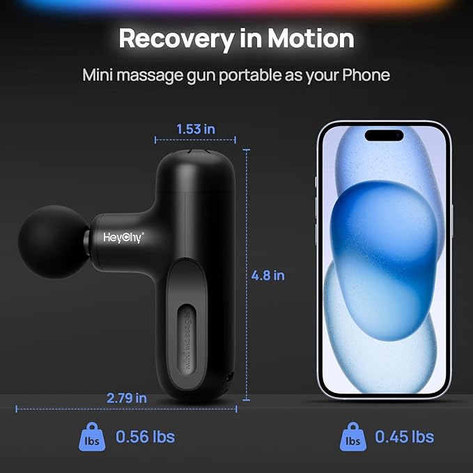 Mini Massage Gun Deep Tissue, Handheld Portable Mini Travel Size Percussion Deep Tissue Massager with 4 Attachments & 5 Speeds,Ideal Gift for Men & Women, Black