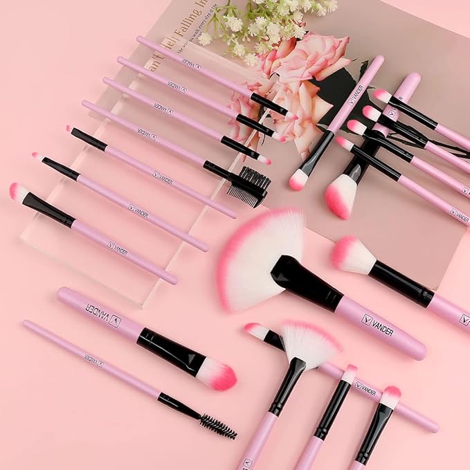 Makeup Brushes, VANDER 32pcs Makeup Brush Set Professional Soft Synthetic Foundation powder concealer blending Make up Brushes, eye shadow blush face brush set, Pink