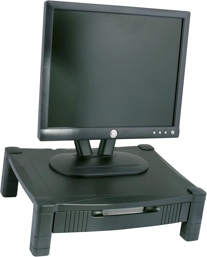 Kantek Monitor Stand With Drawer, 17" X 13.25" X 3" To 6.5", Black, Supports 50 Lbs