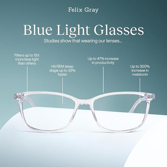 Felix Gray Faraday Blue Light Glasses for Women, Blue light glasses Men – Sleep & Wellness Support, Eye Strain Relief
