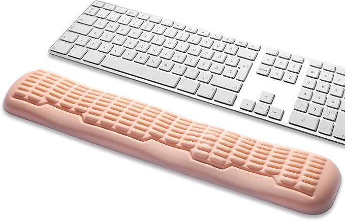 UnivoColors Memory Foam Keyboard Wrist Rest,Latest 3.0 Wave Curve Design,High-Resilience Memory Foam,Non-Slip Base Fits,Full-Sized Keyboards,Ideal for Work and Gaming(Flesh Pink)