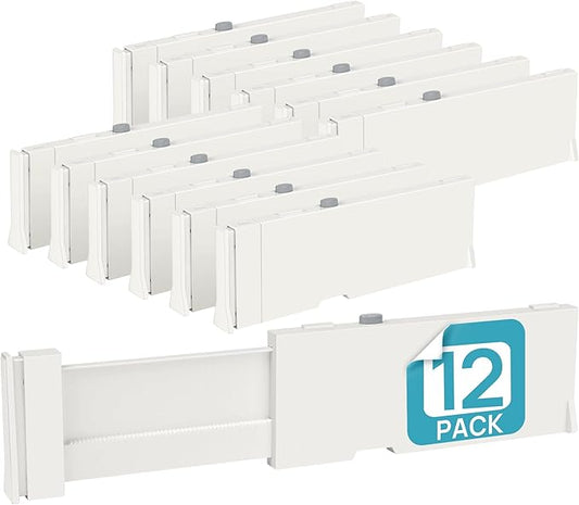 Vtopmart 12 Pack Drawer Dividers for Clothes, 4" High 11.3"-17" Adjustable Expandable Dresser Drawer Organizer, Plastic Drawers Separator for Dresser, Baby Clothes, Underwear, Kitchen & Office Storage