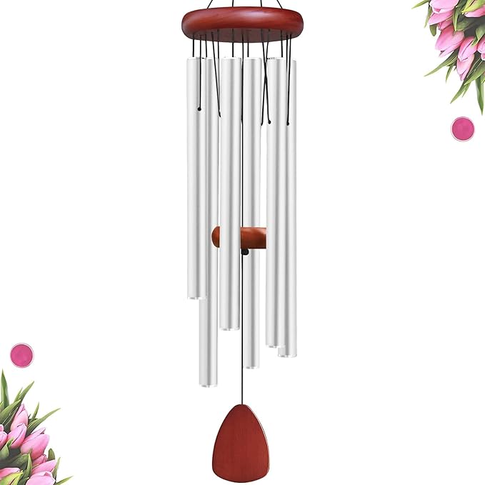 Large Aluminium Wind Chimes Outside, Soothing Melodic Memorial Sympathy Wind Chime, Suitable Outdoor Garden Decor, Gift for Mom Women Neighbors (Silver Wind Chimes-36)