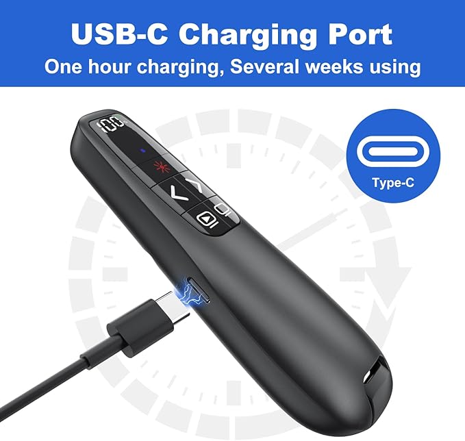 (2 Units) Rechargeable Presentation Clicker with Case, Power Digital Display Wireless Presenter Remote, Red Light Pointer Computer PowerPoint Clickers for Mac Laptop, Slideshow Google Slide Advancer