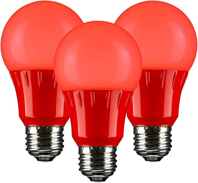 Sunlite 40454 LED A19 Colored Light Bulb, 3 Watts (25w Equivalent), E26 Medium Base, Non-Dimmable, UL Listed, Party Decoration, Holiday Lighting, 3 Count, Red
