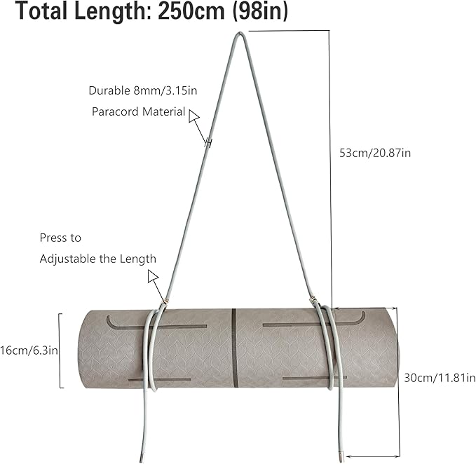 DAOSUN Yoga Mat Strap - 8MM Adjustable Paracord Carrier for Carrying Yoga Mats, Camping Pads & Blankets (Strap Only)