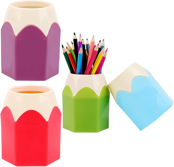 4 Pieces Pencil Shaped Pen Holders,Pencil Storage Organizer,Cute Desktop Pen Cup,Makeup Brush Container,Pencil Pot,Cartoon Stationery Rack,Creative Stationery Storage,for Office Home Decoration