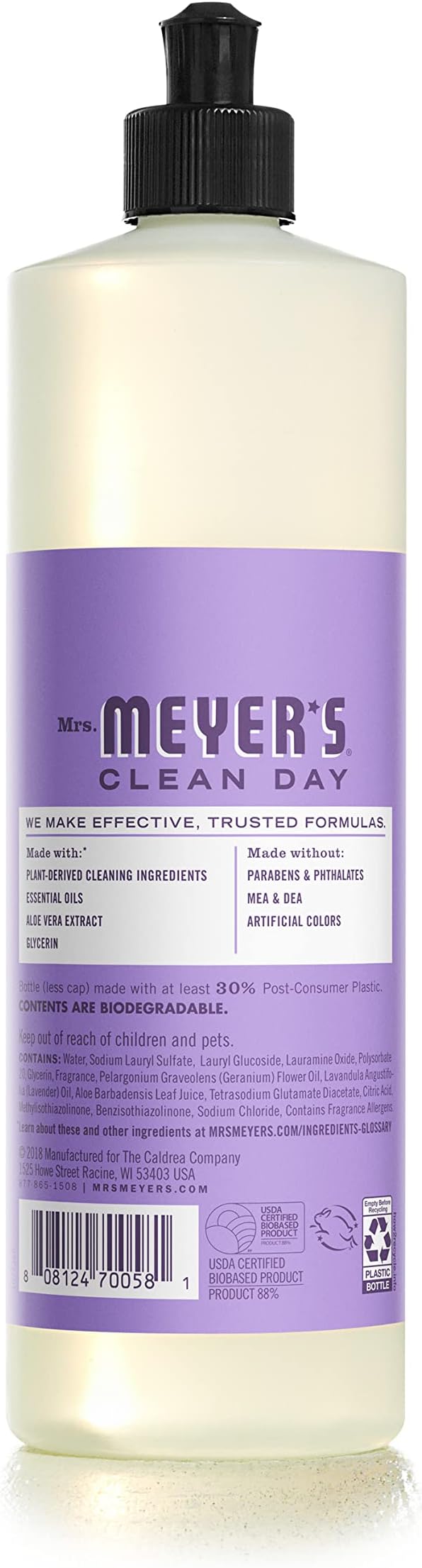 MRS. MEYER'S CLEAN DAY Liquid Dish Soap, Biodegradable Formula, Lilac, 16 fl. oz
