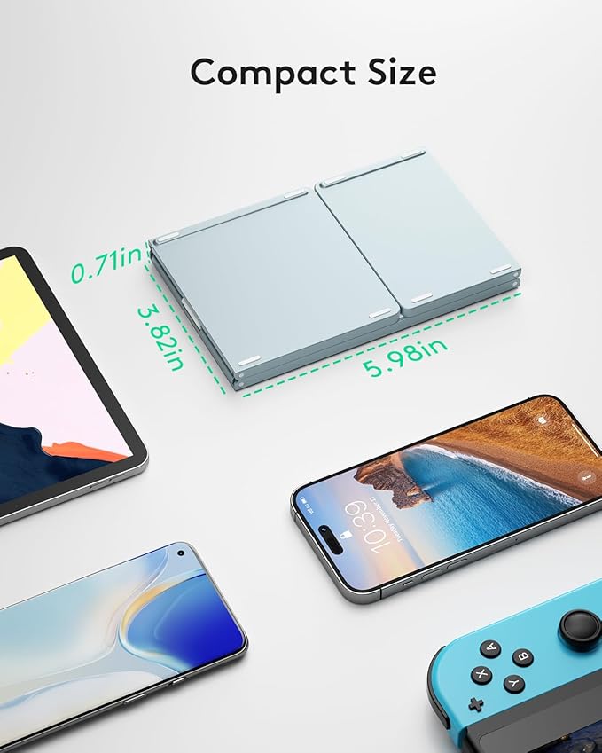 Samsers Foldable Bluetooth Keyboard with Touchpad - Portable Wireless Keyboard with Holder, Rechargeable Full Size Ultra Slim Pocket Folding Keyboards for Android Windows iOS Tablet & Laptop - Blue