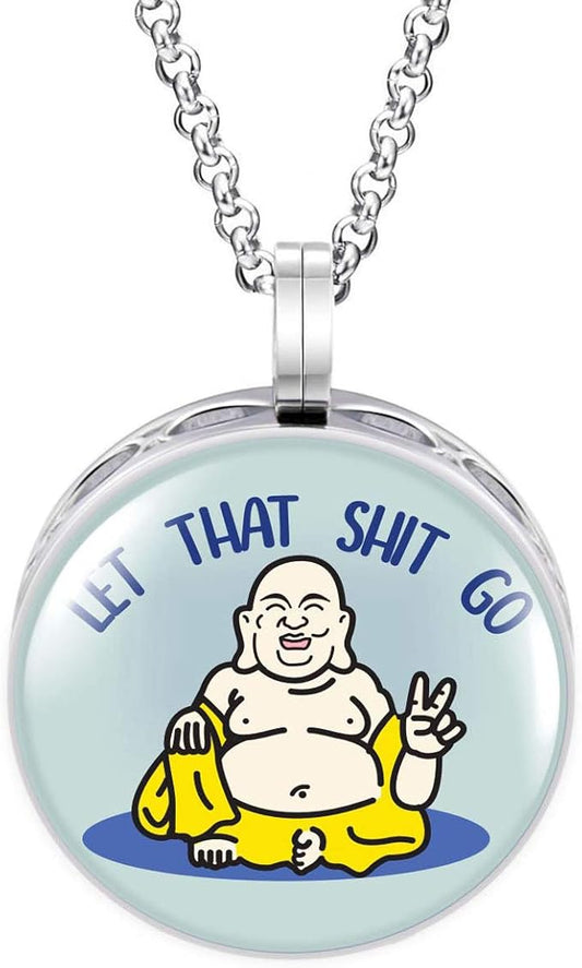 Wild Essentials Let it Go Buddha Enamel Finish Essential Oil Diffuser Necklace Gift Set - includes Aromatherapy Pendant, 24" Stainless Steel Chain, 8 Color Refill Pads