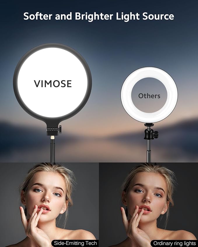 Ring Light with Stand for Zoom Meetings, 360° Rotate 10.5" Zoom Lighting for Computer Video Conference Light Desk Light, Full-Screen LED Lighting with Phone Holder for Live Streaming, Video Call