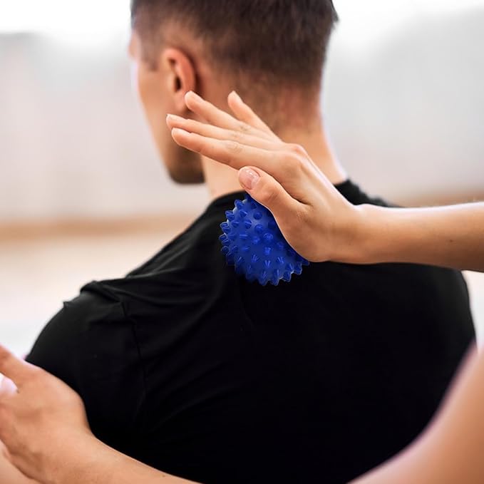 Physical Massage Therapy Ball Set: Lacrosse & Spiky Ball Set for Stress Relief, Muscle Therapy, Myofascial Release, Portable Pain Relief Tool for Gym Office Home Use (Blue-Blue)