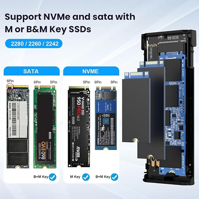 CY Type-C USB3.2 USB4 20Gbps to M-Key M.2 NGFF NVME SATA SSD PCBA Enclosure 2280/2242/2260mm RTL9220