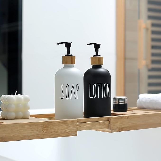 MOMEEMO Soap Dispenser Bathroom Set with Hand and Lotion Dispenser, Suitable for Bathroom Decor. (Black & White)